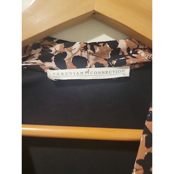 Peruvian Connection Pantera Top V Neck Ruched Brown Floral Faux Wrap Shirt M - Picture 5 of 9